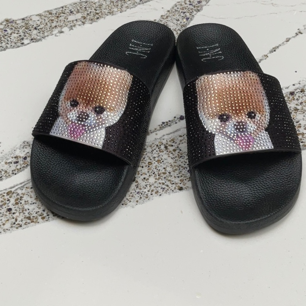 INC Boo the Pomeranian slide sandals